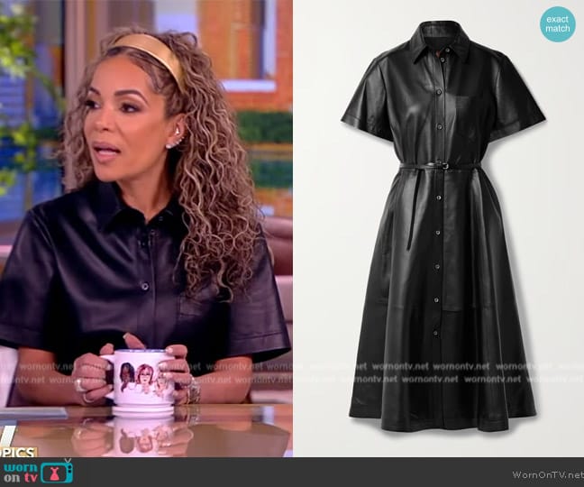 Altuzarra Kiera Short-Sleeve Belted Leather Midi Shirtdress worn by Sunny Hostin on The View