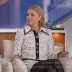 Amanda’s white tweed jacket with leather trim and matching skirt on The Talk