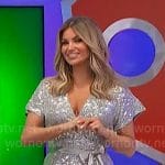 Amber’s silver sequin wrap midi dress on The Price is Right