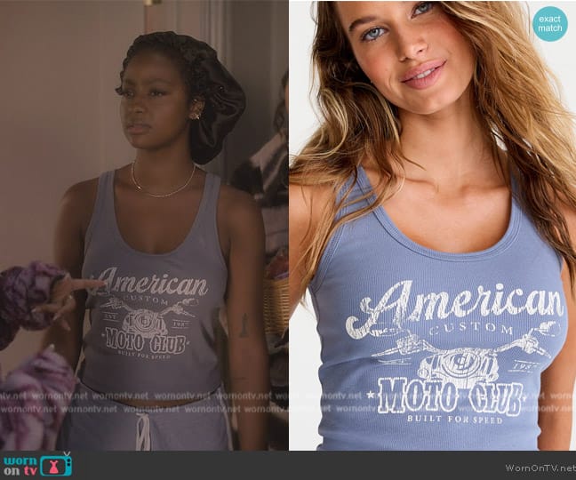 Aeropostale American Moto Club Retro Graphic Tank worn by Annika (Justine Skye) on Grown-ish