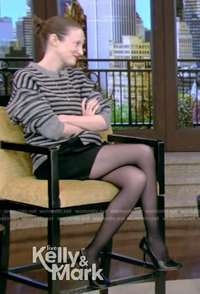 Andrea Riseborough's black leather pumps on Live with Kelly and Mark