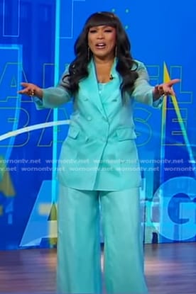 Angela Bassett’s blue organza blazer and pants on Good Morning America