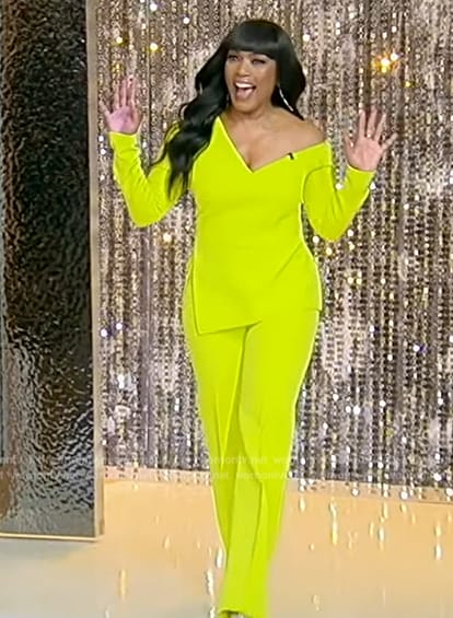 Angela Bassett’s neon asymmetric top and pants on Tamron Hall Show