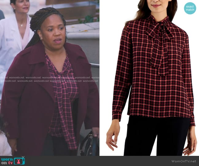 Anne Klein Houndstooth Tie Neck Blouse worn by Miranda Bailey (Chandra Wilson) on Greys Anatomy