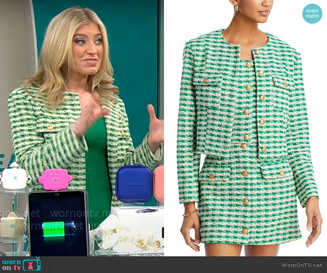 Aqua Five Button Tweed Jacket worn by Ashley Bellman on CBS Mornings