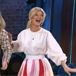 Arden Myrin’s colorblock pleated dress on The Kelly Clarkson Show