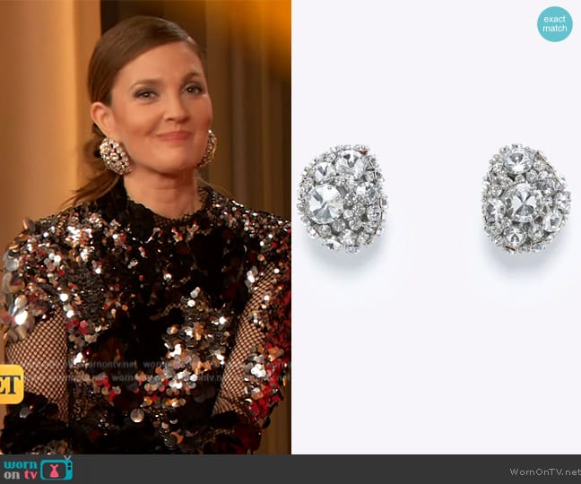 Area Crystal Cluster Earrings worn by Drew Barrymore on The Drew Barrymore Show