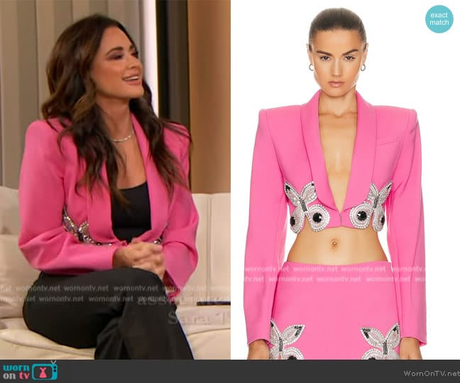 Area Butterfly-embroidered cropped blazer worn by Kyle Richards on The Drew Barrymore Show