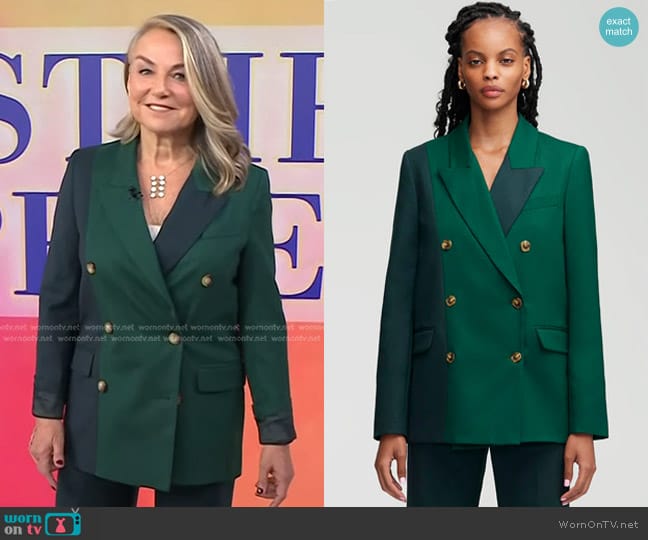 Argent Colorblocked Peak Lapel Blazer in Emerald/Forest worn by Esther Perel on Today