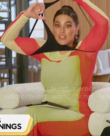 Ashley Graham’s lime green and orange mesh dress on CBS Mornings