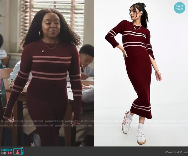 ASOS Knitted maxi dress with sporty stripe in pink worn by Janine Teagues (Quinta Brunson) on Abbott Elementary