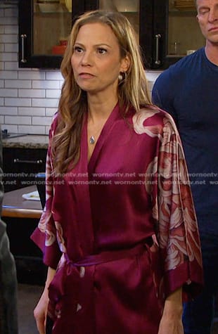 Ava's wine red floral robe on Days of our Lives