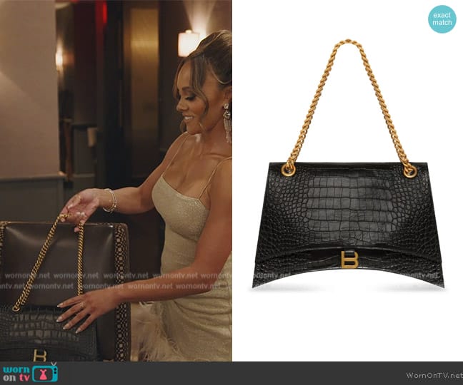 Balenciaga Crush leather shoulder bag worn by Ashley Darby on The Real Housewives of Potomac