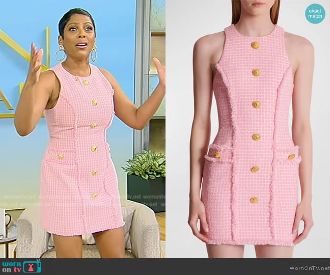 Balmain Gingham Tweed Minidress worn by Tamron Hall on Tamron Hall Show