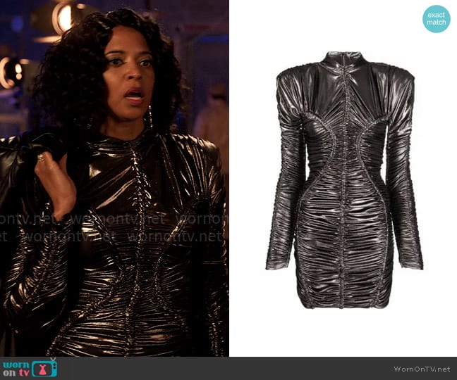 Balmain Metallic ruched detailing short dress worn by Wickie Roy (Renée Elise Goldsberry) on Girls5eva