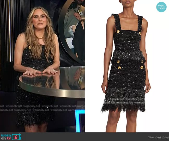 Balmain Fringed embellished bouclé-tweed top worn by Keltie Knight on E! News