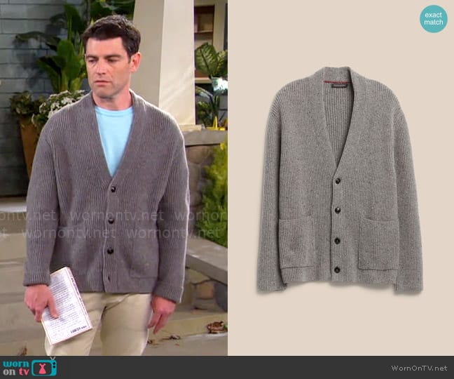 Banana Republic Elio Cashmere Cardigan worn by Dave Johnson (Max Greenfield) on The Neighborhood