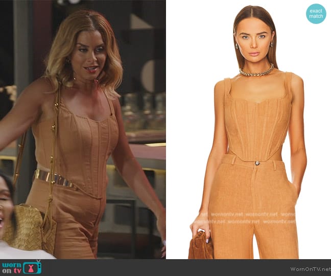 Bardot Linen Corset Bustier worn by Robyn Dixon on The Real Housewives of Potomac