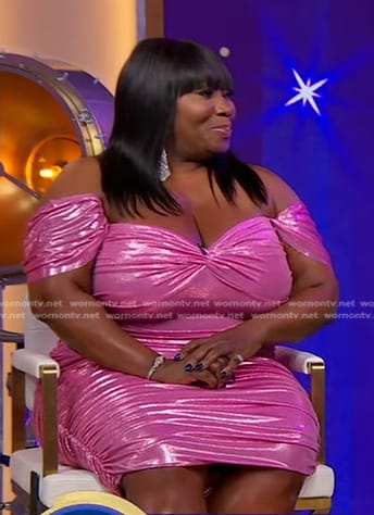 Bevy Smith's pink lame gathered dress on Good Morning America