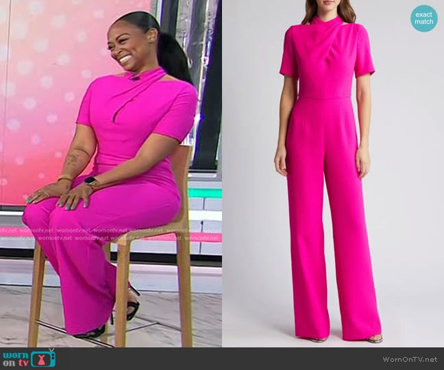 Black Halo Mercer Twist Wide Leg Jumpsuit in Vibrant Pink worn by Rhea Williams on Today