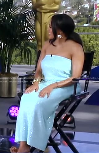 Blake Newby's blue sequin strapless dress on Good Morning America