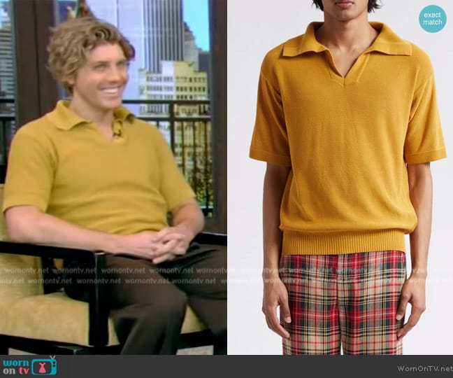 Bode Boxy Cotton Polo worn by Lukas Gage on Live with Kelly and Mark