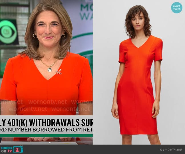 BOSS Damaisa Sheath in Orange worn by Jill Schlesinger on CBS Mornings