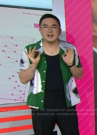 Bowen Yang's green floral print shirt on Today