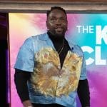 Brian Tyree’s blue printed shirt on The Kelly Clarkson Show