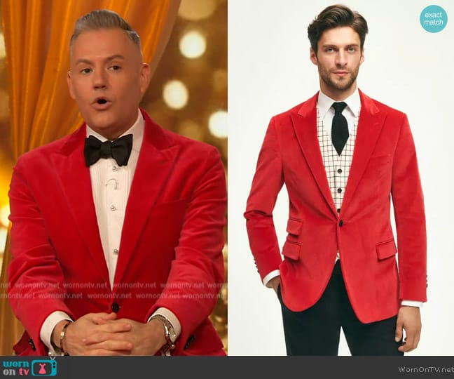 Brooks Brothers Classic Fit Stretch Cotton Velvet Dinner Jacket worn by Ross Mathews on The Drew Barrymore Show