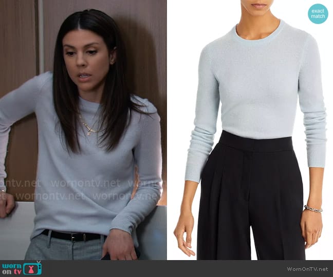 C by Bloomingdales Crewneck Cashmere Sweater in Mist worn by Kristina Corinthos-Davis (Kate Mansi) on General Hospital