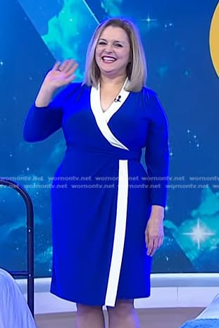 Dr. Carol Ash’s blue contrast trim wrap dress on Today