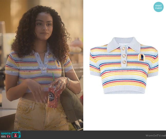 Casablanca knitted cropped polo shirt worn by Kiela (Daniella Perkins) on Grown-ish