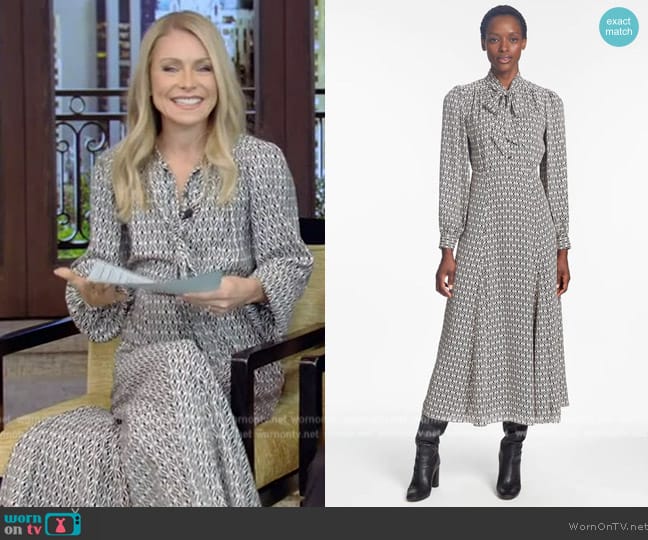 WornOnTV Kelly s printed tie neck dress on Live with Kelly and