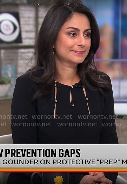 Dr Celine Gounder's black top with slits on CBS Mornings