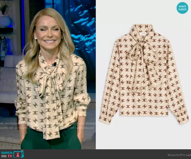 WornOnTV: Kelly’s printed tie neck blouse on Live with Kelly and Mark ...