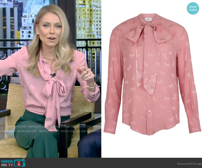 WornOnTV: Kelly’s pink printed tie neck blouse on Live with Kelly and ...