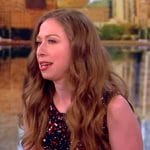 Chelsea Clinton’s black printed mini dress on The View