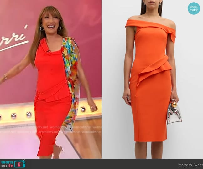 Chiara Boni La Petite Robe Off-Shoulder Bodycon Ruffle Midi Dress worn by Jane Seymour on Sherri