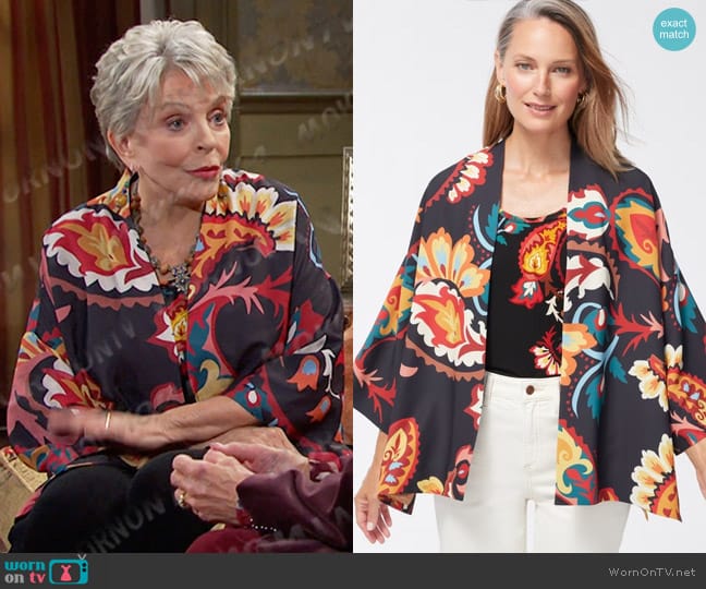 Chico's Paisley Print Short Kimono worn by Julie Olson Williams (Susan Seaforth Hayes) on Days of our Lives