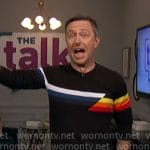 Chris Hardwick’s black sweater with stripes on The Talk