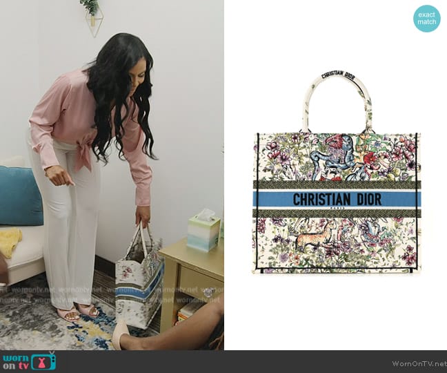 Christian Dior Canvas Embroidered Large D-Constellation Tote worn by Mia Thornton on The Real Housewives of Potomac