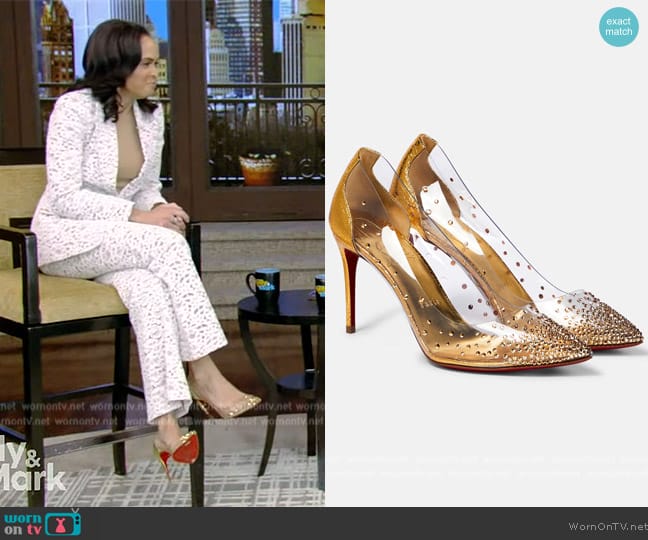 Christian Louboutin Degrastrass embellished PVC pumps worn by Linsey Davis on Live with Kelly and Mark