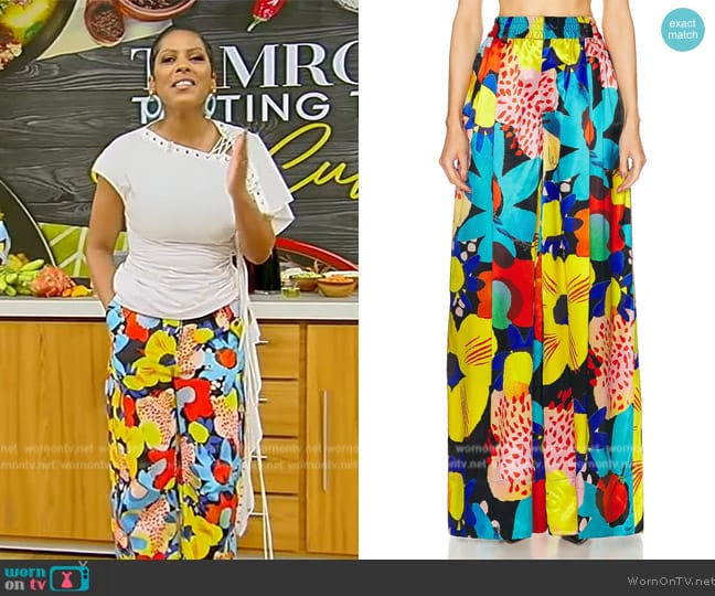 Christopher John Rogers Petunia Floral Wide Leg Trouser worn by Tamron Hall on Tamron Hall Show