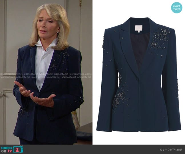 Cinq a Sept Cheyenne Rhinestone-Embellished Blazer worn by Marlena Evans (Deidre Hall) on Days of our Lives