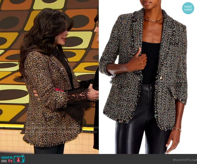 Cinq a Sept Confetti Tweed Khloe Blazer worn by Marie Osmond on The Drew Barrymore Show