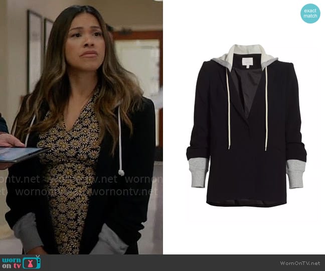 Cinq a Sept Khloe Hooded Blazer worn by Nell Serrano (Gina Rodriguez) on Not Dead Yet