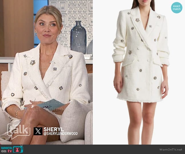 WornOnTV: Amanda’s white embellished tweed blazer dress on The Talk ...
