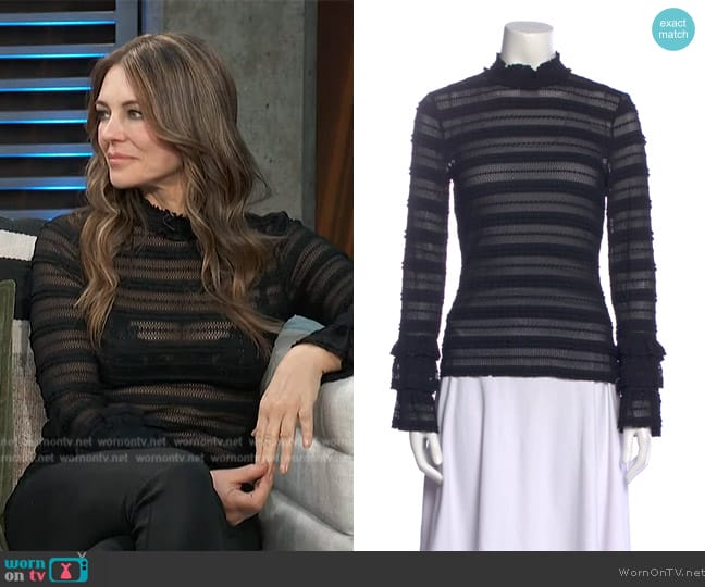 Cinq a Sept Mock Neck Long Sleeve Sweatshirt worn by Elizabeth Hurley on Access Hollywood