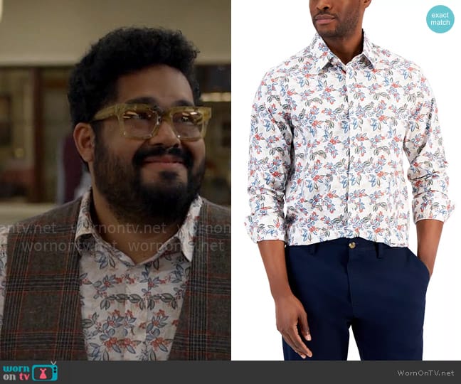 Club Room Lance Regular-Fit Stretch Floral-Print Button-Down Shirt worn by Dennis (Josh Banday) on Not Dead Yet